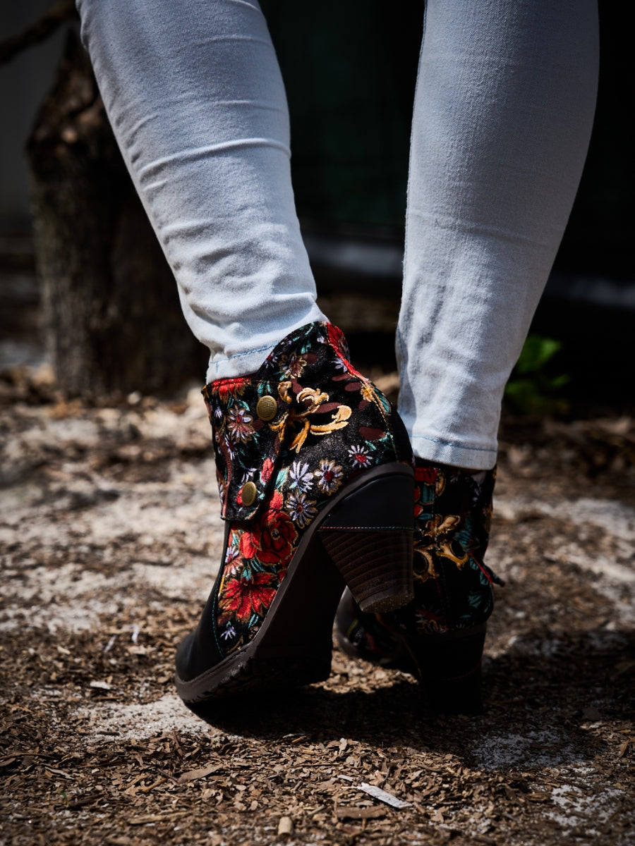 Soffia | Miena Floral Jacquard Leather Ankle Boots