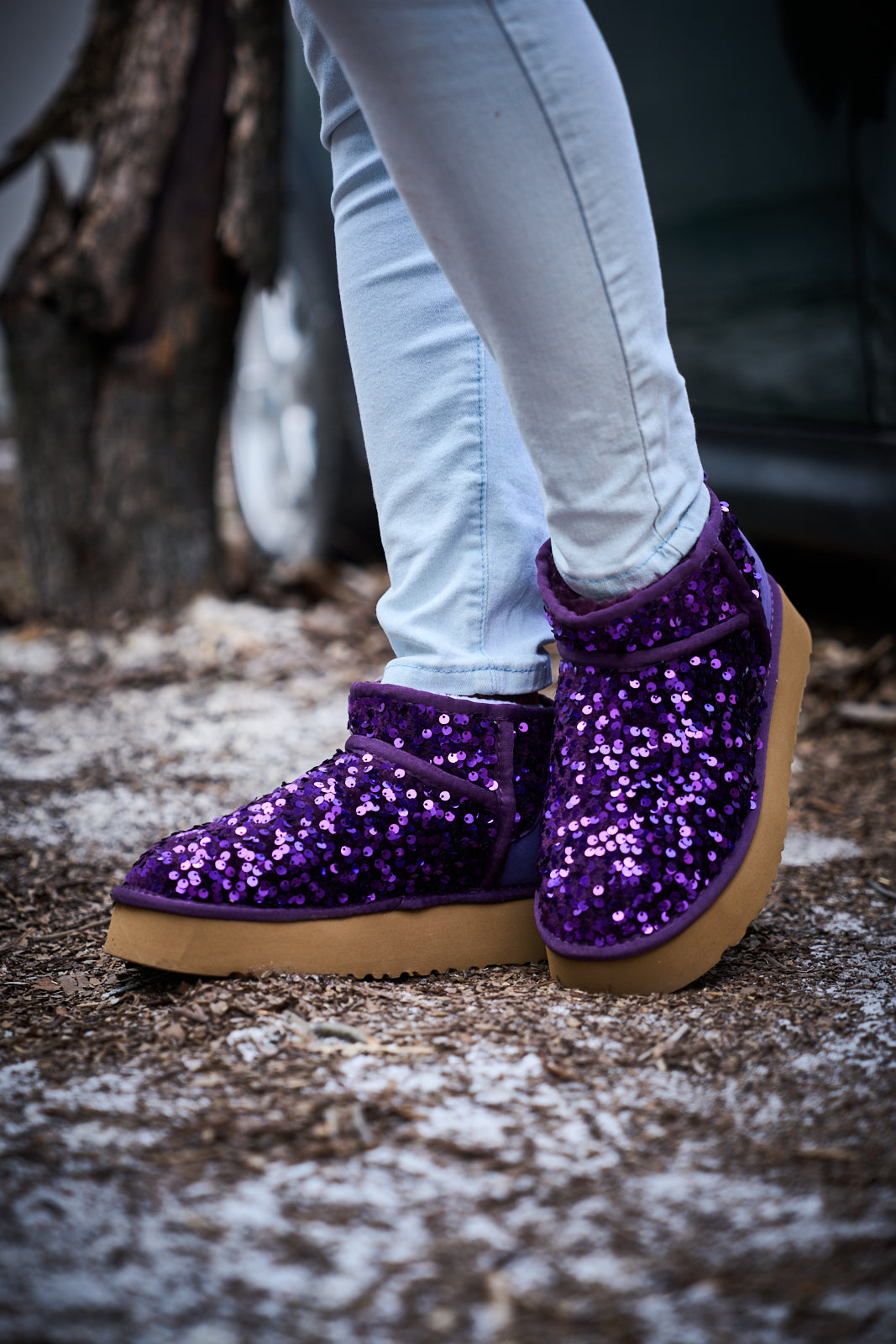 Smaibulun Ugg | Mini Glitter Low Ankle Platform Boots - Purple