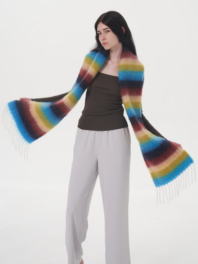 Dopamine Wool Blend Stripe Tassel Blanket Scarf - Blue