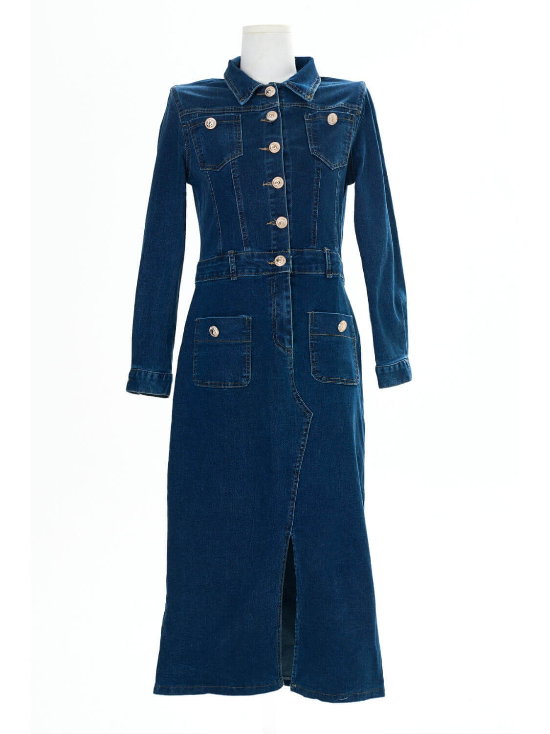 Country Roads Denim Midi Dress - blue