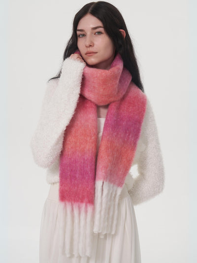 Mohair Gradient Wool Blend Tassel Blanket Scarf - Pink