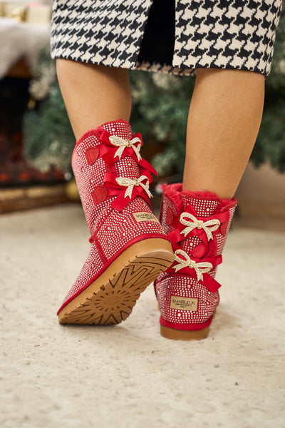 SMAIBULUN Ugg | Tay Tay Shine On Stage Diamond Bows Suede Boots - red