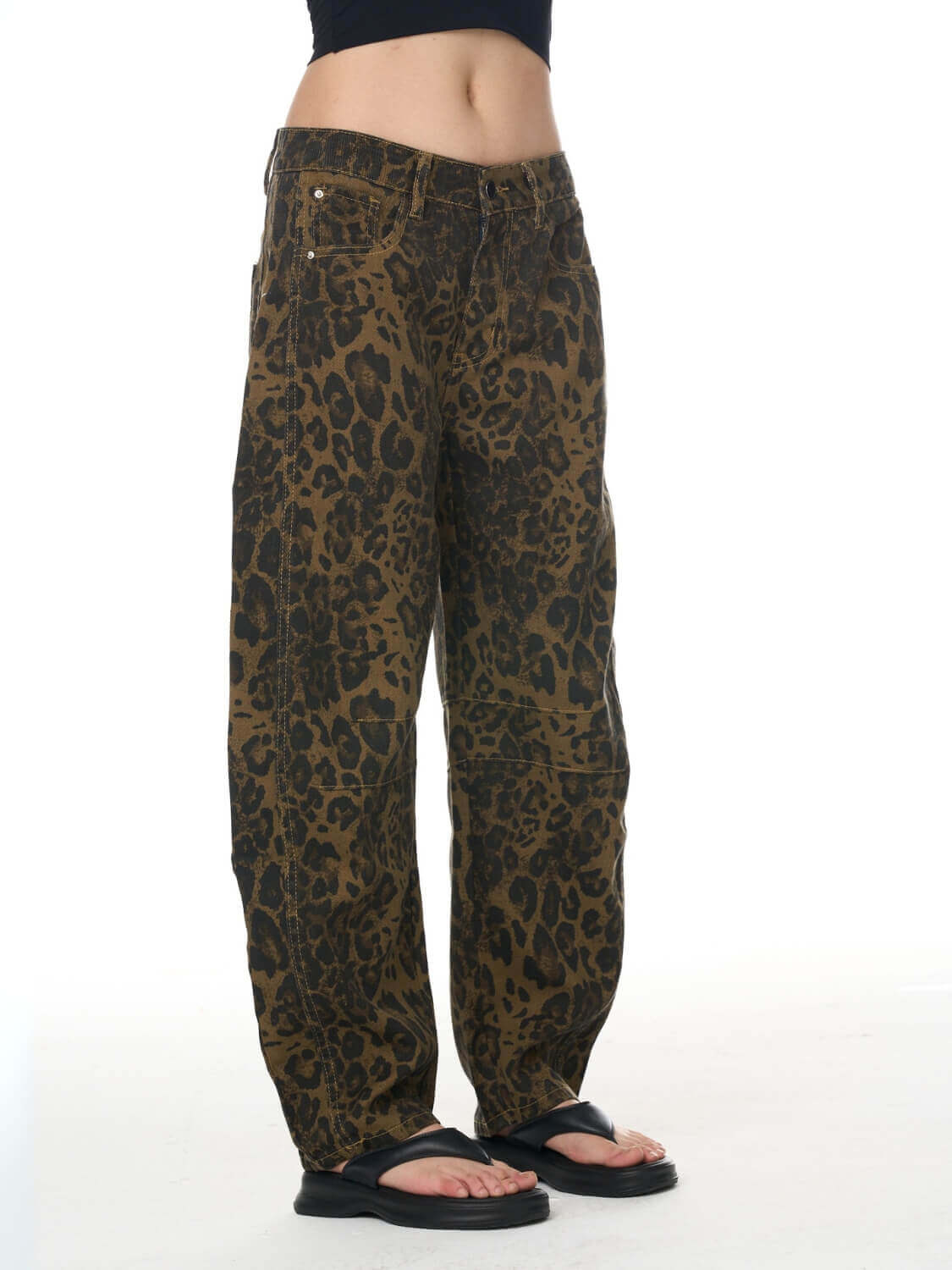 Free Cove Mid Rise Barrel Jeans - cheetah