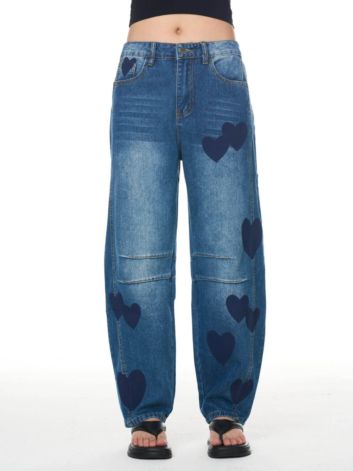 Classic Mid Waisted Barrel Jeans - blue