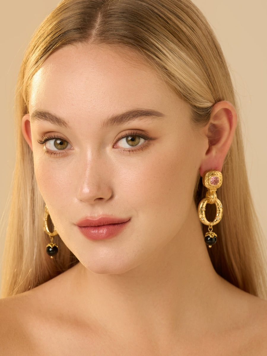 Stevie Gold Plated Obsidian Drop Earrings