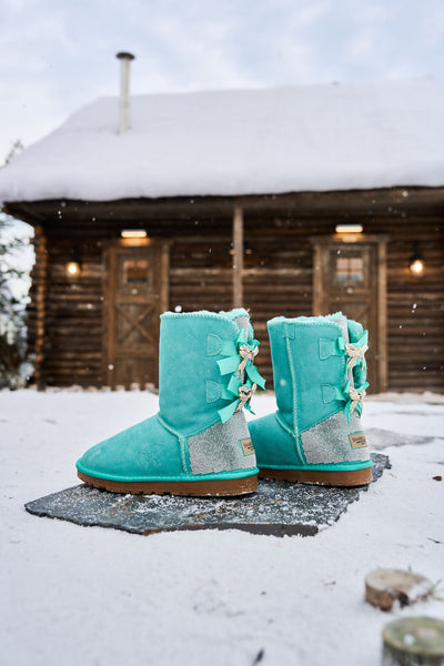 SMAIBULUN Ugg | Rhinestone Dual Bailey Bow Glam Ugg Boots - turquoise