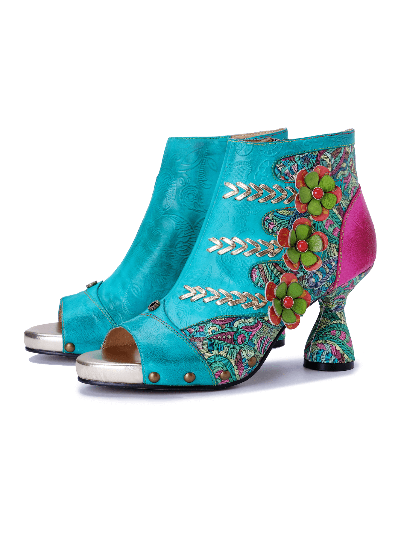 Soffia | Catherine Floral Appliqued Leather Heels