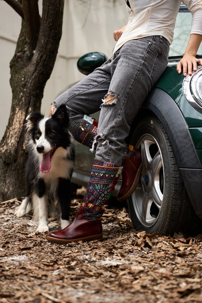 Soffia | Folks Ethnic Embroidery Leather Knee-High Boots