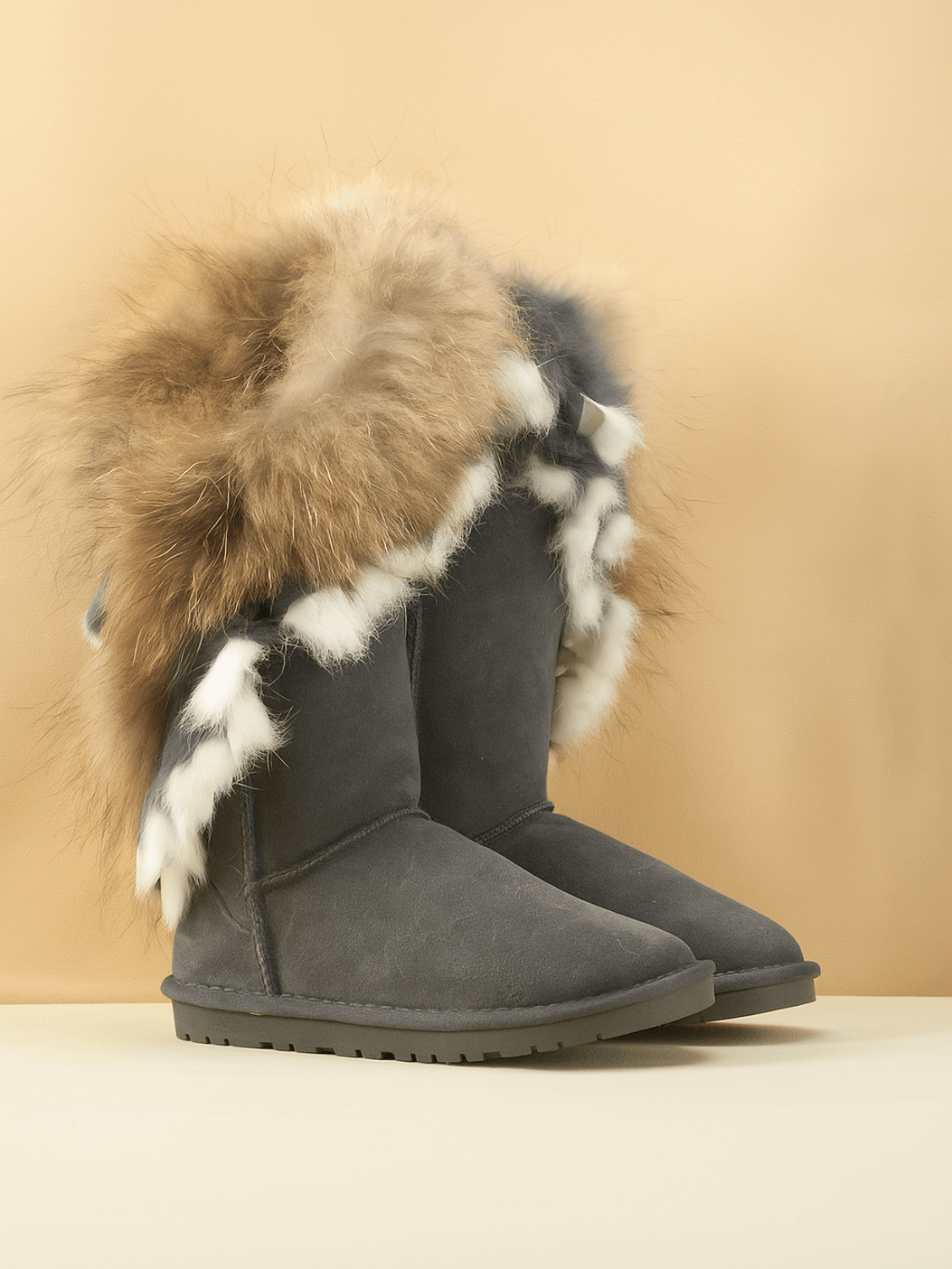 SMAIBULUN Ugg | Faux Fur Wool Lined Grazing Calf Boots - grey