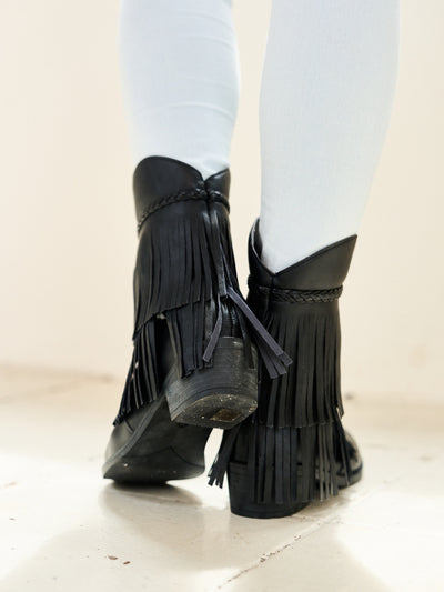 En Bloom | Jelena Fringe Western Cowboy Boots - Black