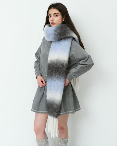 Mohair Gradient Wool Blend Tassel Blanket Scarf - Grey