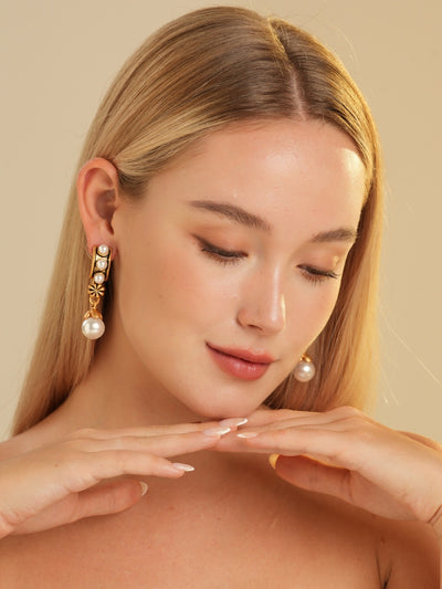 Raena Glaze Pearl Gold Plated Drop Earrings