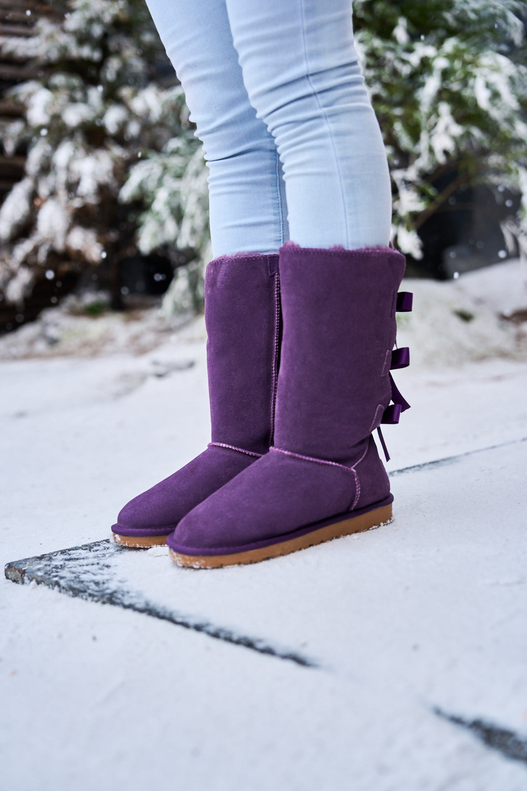 SMAIBULUN Ugg Tri Ribbon Bow Suede Boots Purple