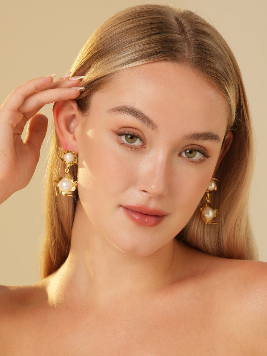 Mabe Pearl Twins Gold Plated Drop Earrings