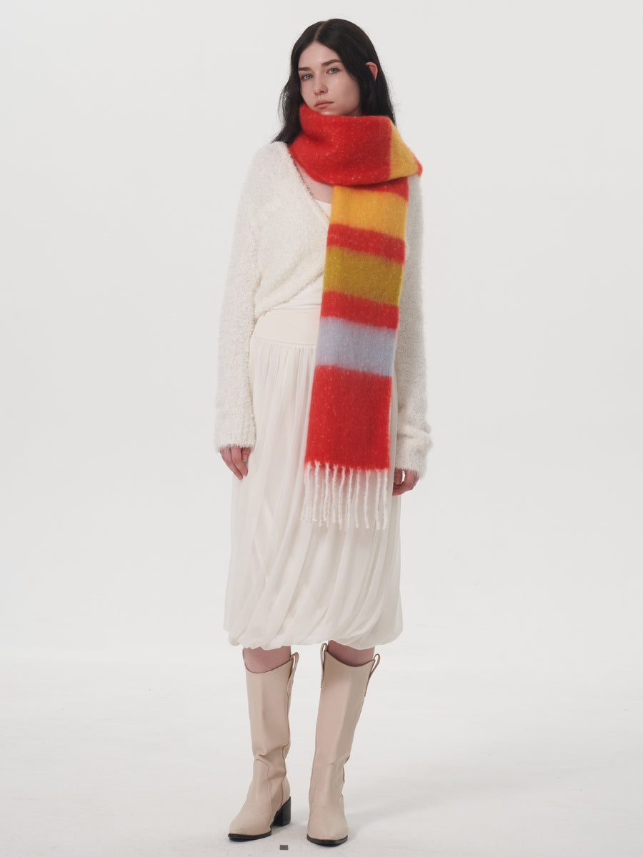 Dopamine Wool Blend Stripe Tassel Blanket Scarf - Red