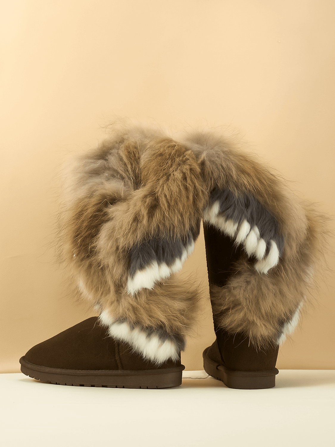 SMAIBULUN Ugg | Faux Fur Wool Lined Grazing Calf Boots - chocolate