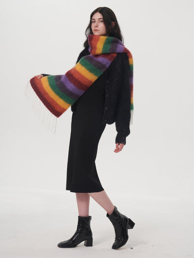 Dopamine Wool Blend Stripe Tassel Blanket Scarf - Multi