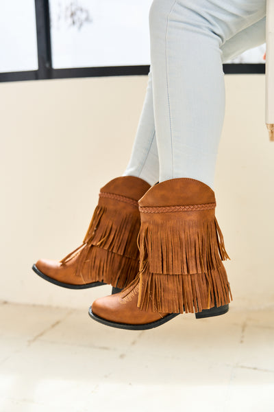 En Bloom | Jelena Fringe Western Cowboy Boots - Brown