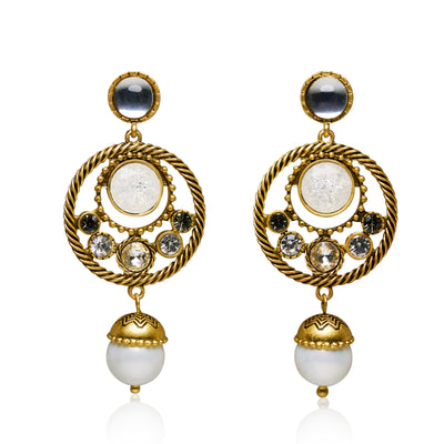 Cat's Eye Stone Gold Plated Jacket Earrings