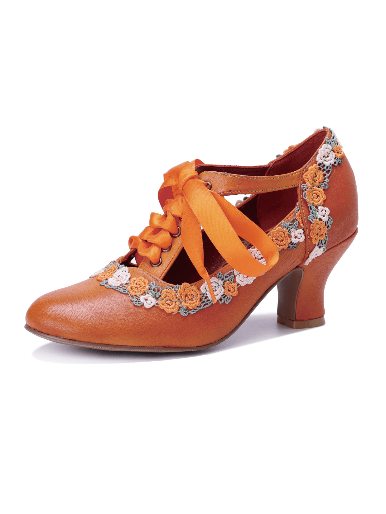 Soffia | Florenza Floral Lace Trim Leather Oxford - orange
