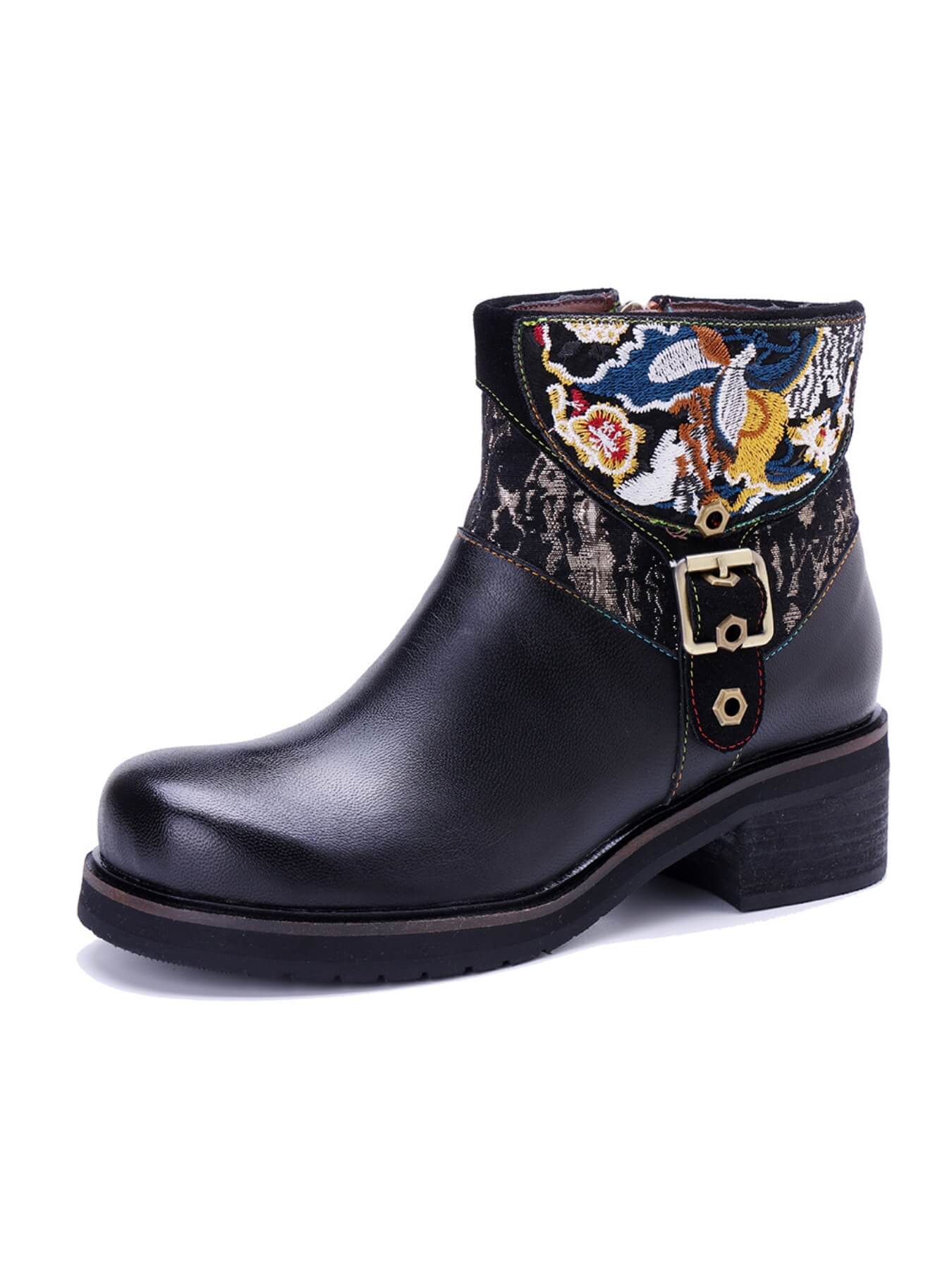 Soffia | Maxxie Leather Embroidered Ankle Bootie