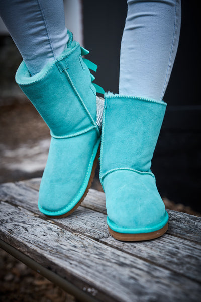 SMAIBULUN Ugg | Rhinestone Dual Bailey Bow Glam Ugg Boots - turquoise