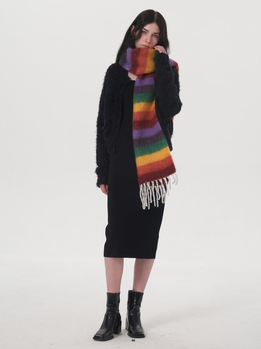 Dopamine Wool Blend Stripe Tassel Blanket Scarf - Multi