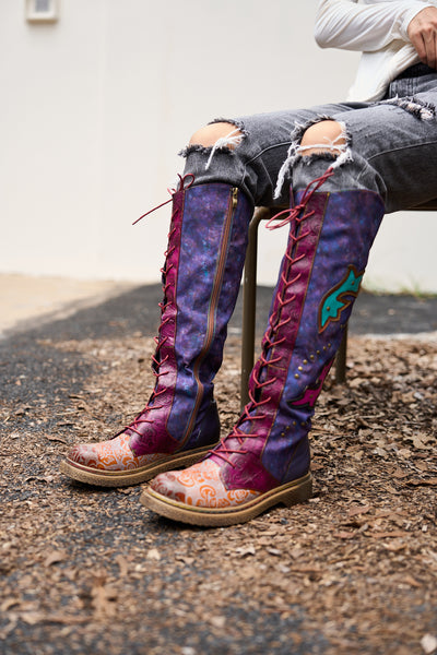 Soffia | Full of Whimsy Floral Embossed Leather Knee-High Boots