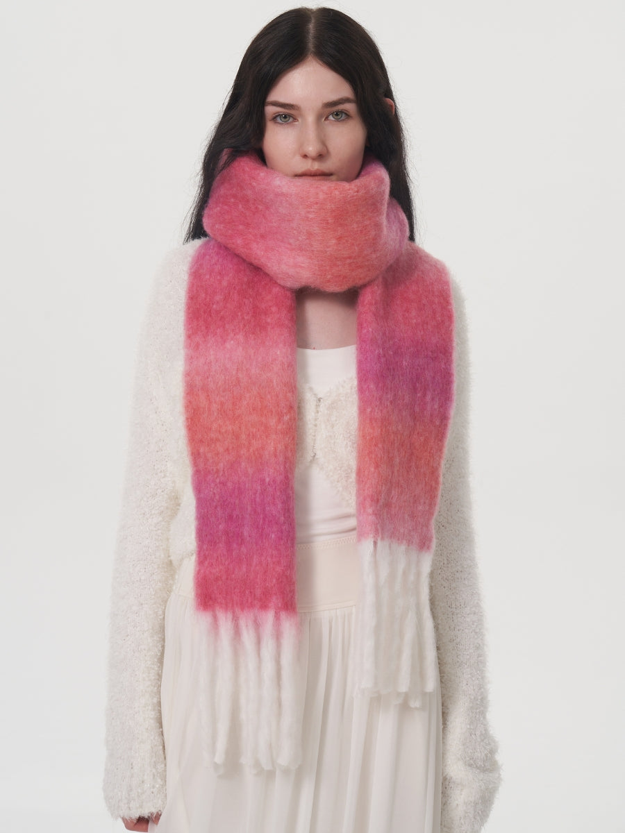 Mohair Gradient Wool Blend Tassel Blanket Scarf - Pink