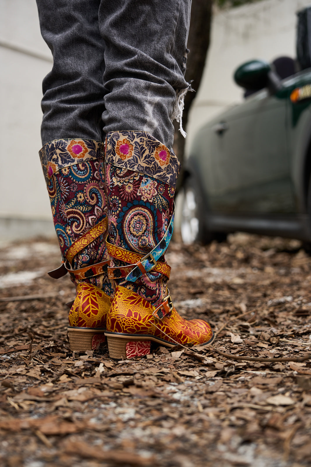 Soffia | Rheana Paisley Floral Jacquard Leather Knee-High Boots