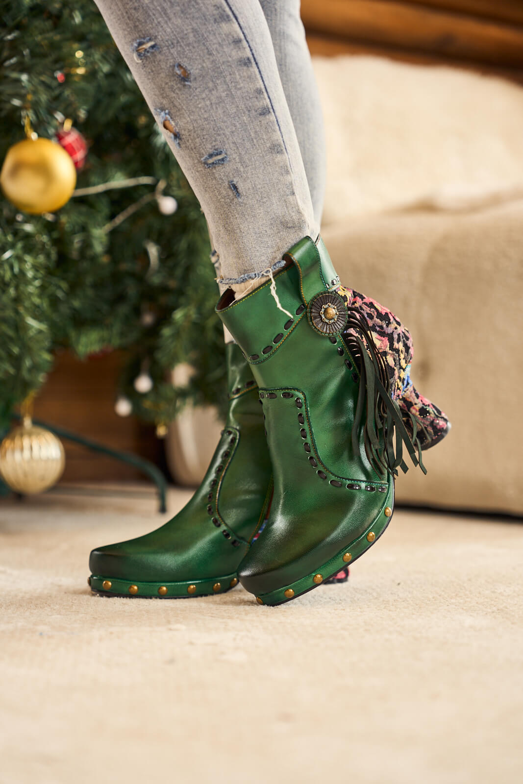 Soffia | Christmas Ocean Breeze Tassel Leather Ankle Boots