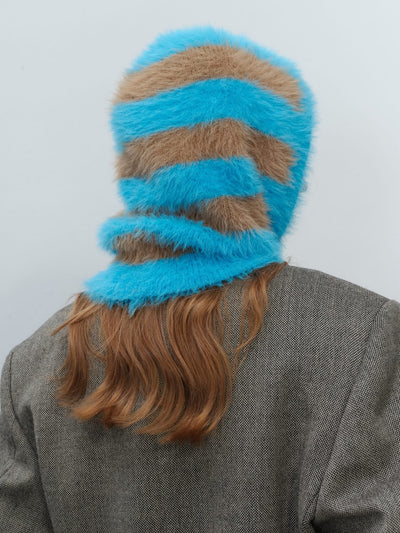 French Style Faux Mink Fur Balaclava Knit Hat - blue