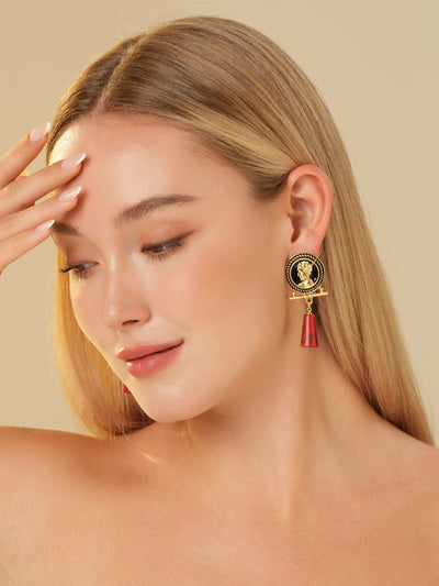 Cameo Avatar Relief Gold Plated Drop Earrings