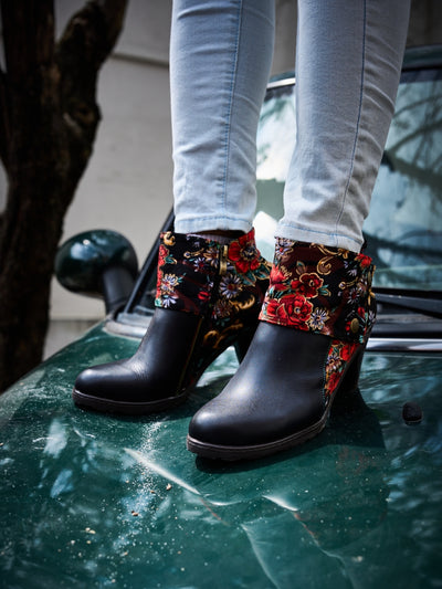 Soffia | Miena Floral Jacquard Leather Ankle Boots