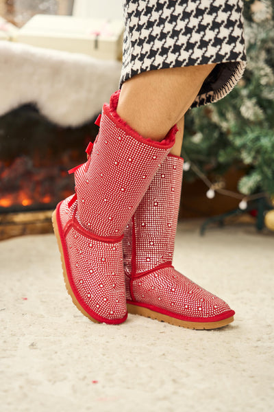 SMAIBULUN Ugg | Swifties Diamond Stage Ribbon Bows Suede Boots - red