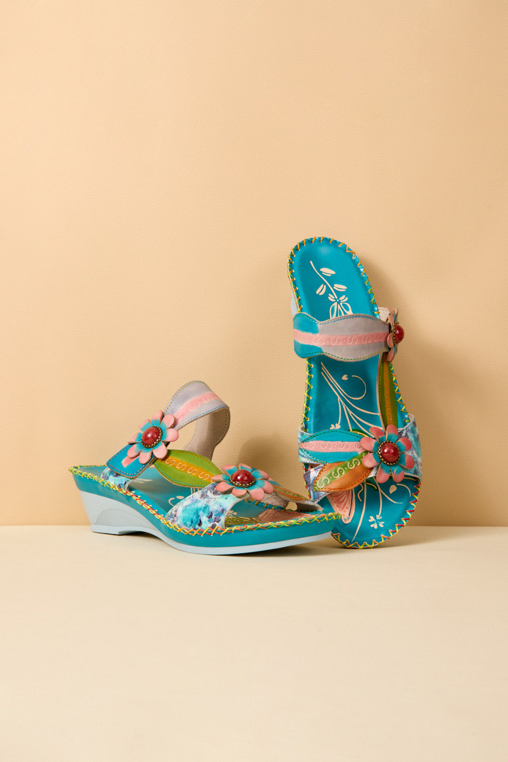 Soffia | Vaughn Floral Applique Leather Sandals