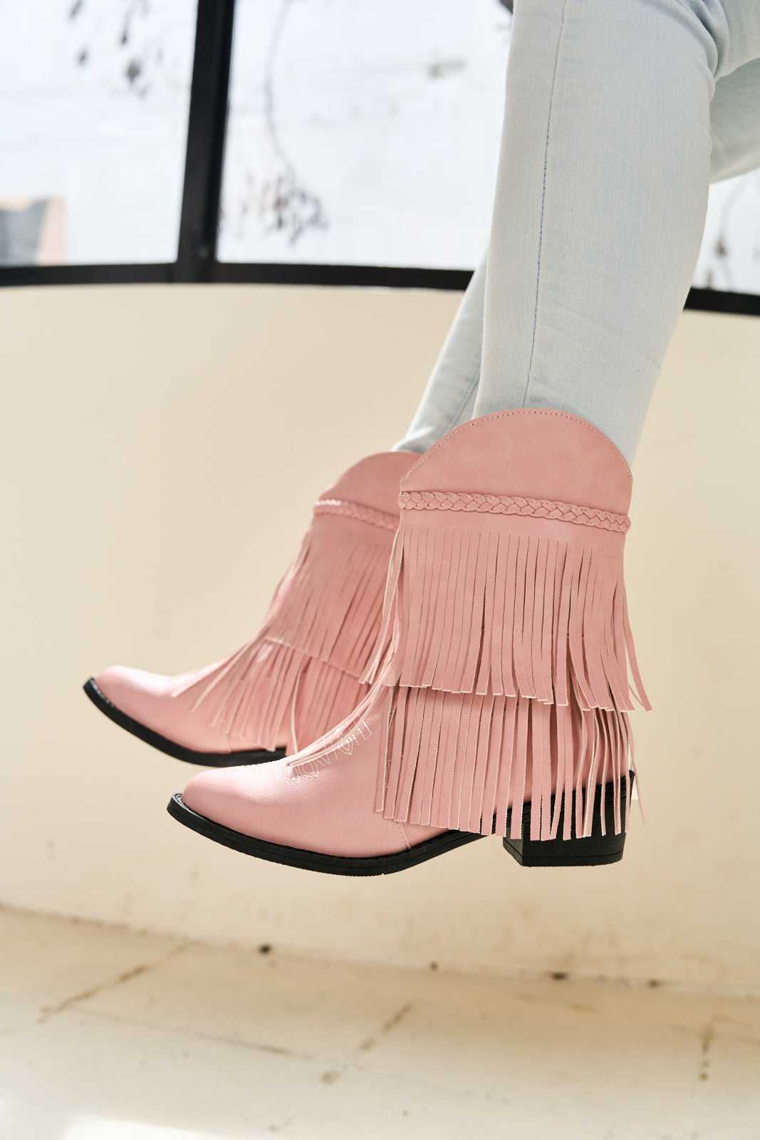 En Bloom | Jelena Fringe Western Cowboy Boots - Pink