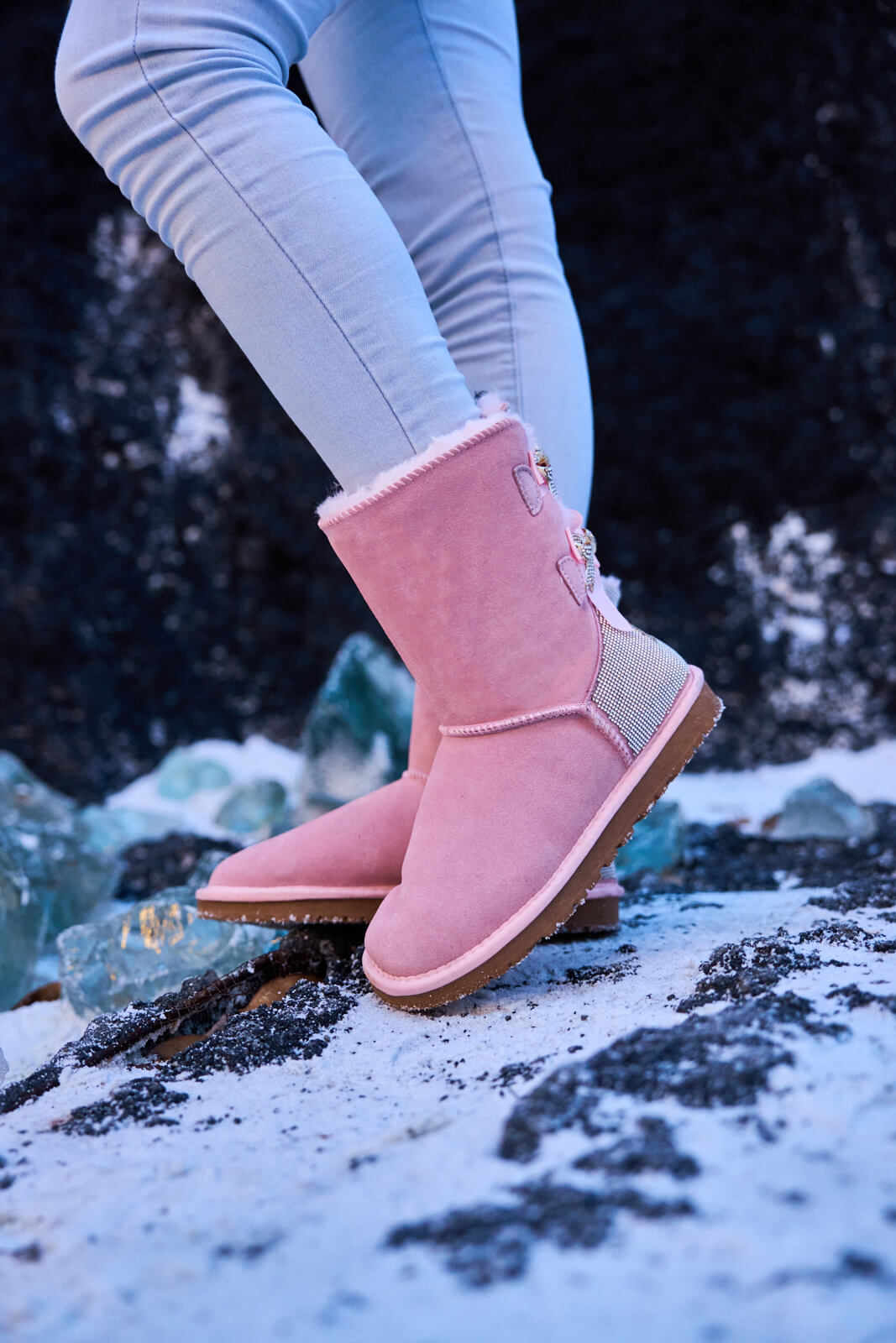 SMAIBULUN Ugg | Rhinestone Dual Bailey Bow Glam Ugg Boots - Pink