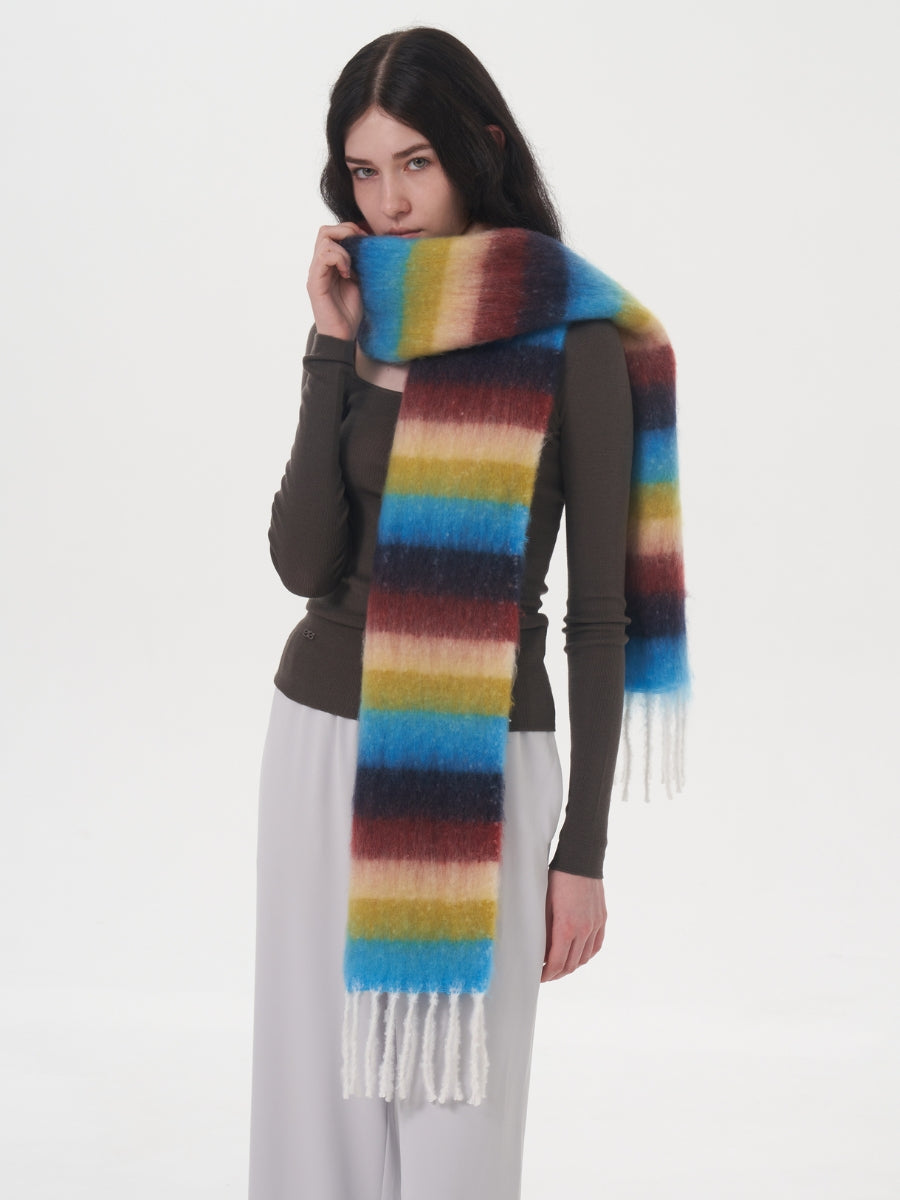 Dopamine Wool Blend Stripe Tassel Blanket Scarf - Blue