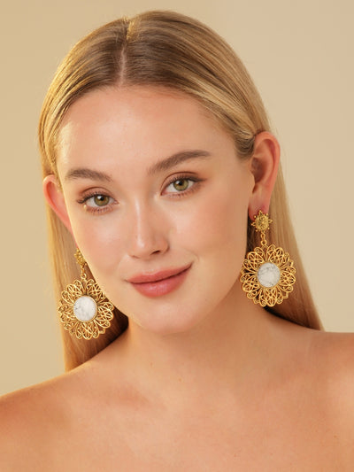 Palmira Gemstone Gold Plated Drop Earrings