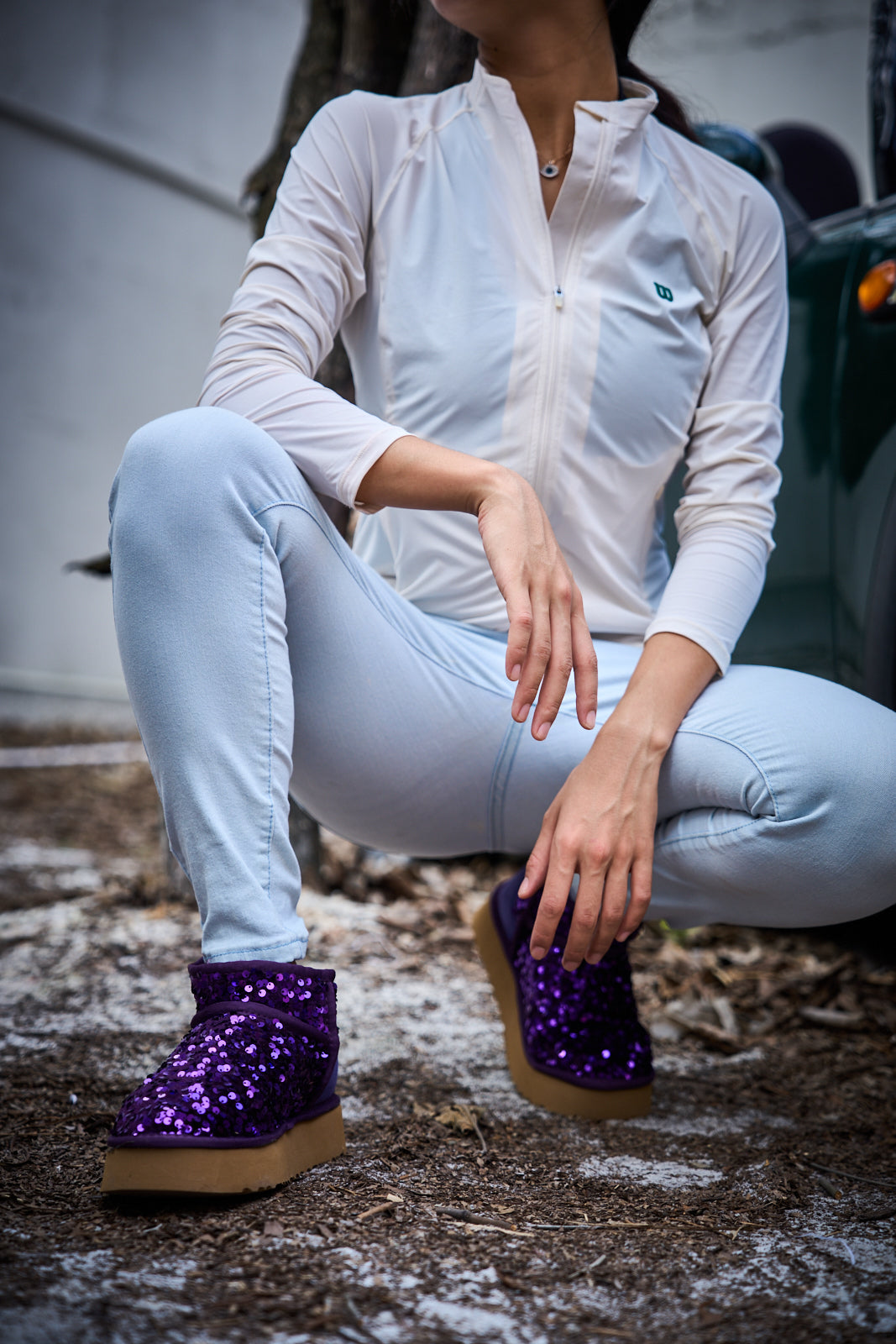 Smaibulun Ugg | Mini Glitter Low Ankle Platform Boots - Purple