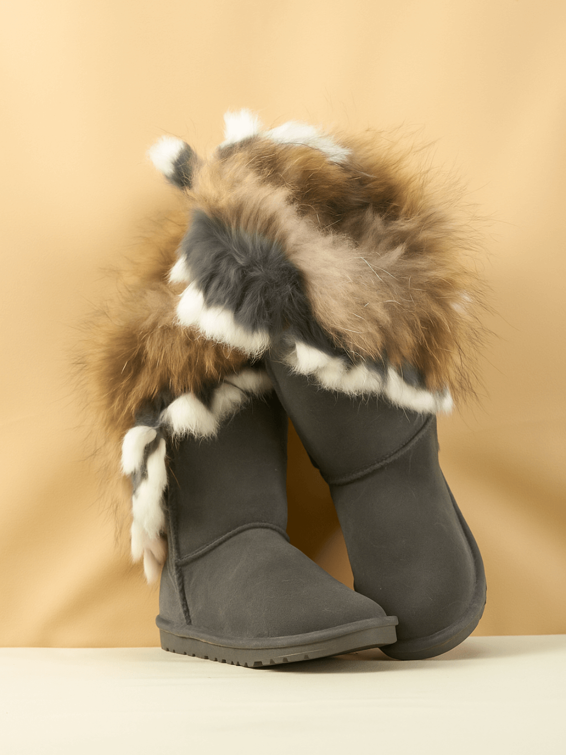 SMAIBULUN Ugg | Faux Fur Wool Lined Grazing Calf Boots - grey