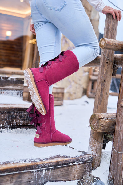 SMAIBULUN Ugg | Tri Ribbon Bow Suede Boots - Claret