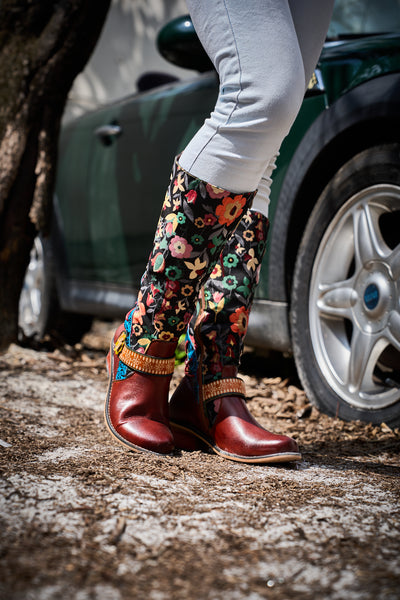 Soffia | Field Dreams Floral Jacquard Leather Knee-High Boots