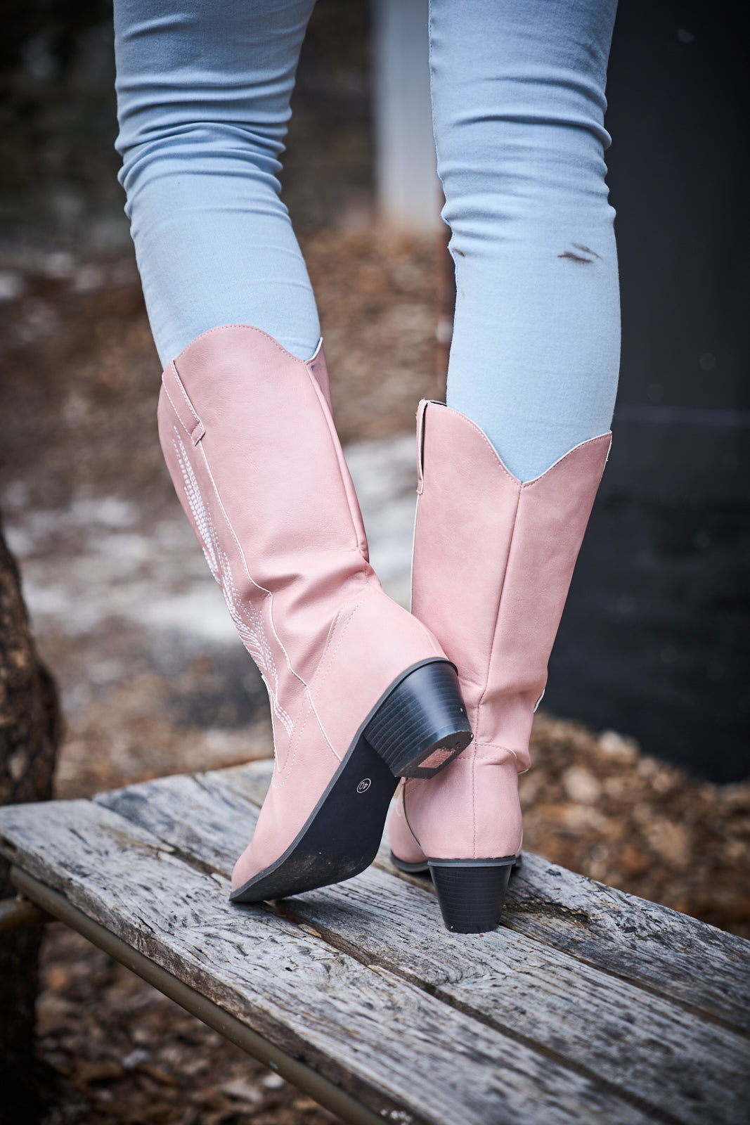 En Bloom | Vinny Wing Embroidered Western Knee Boots - Pink