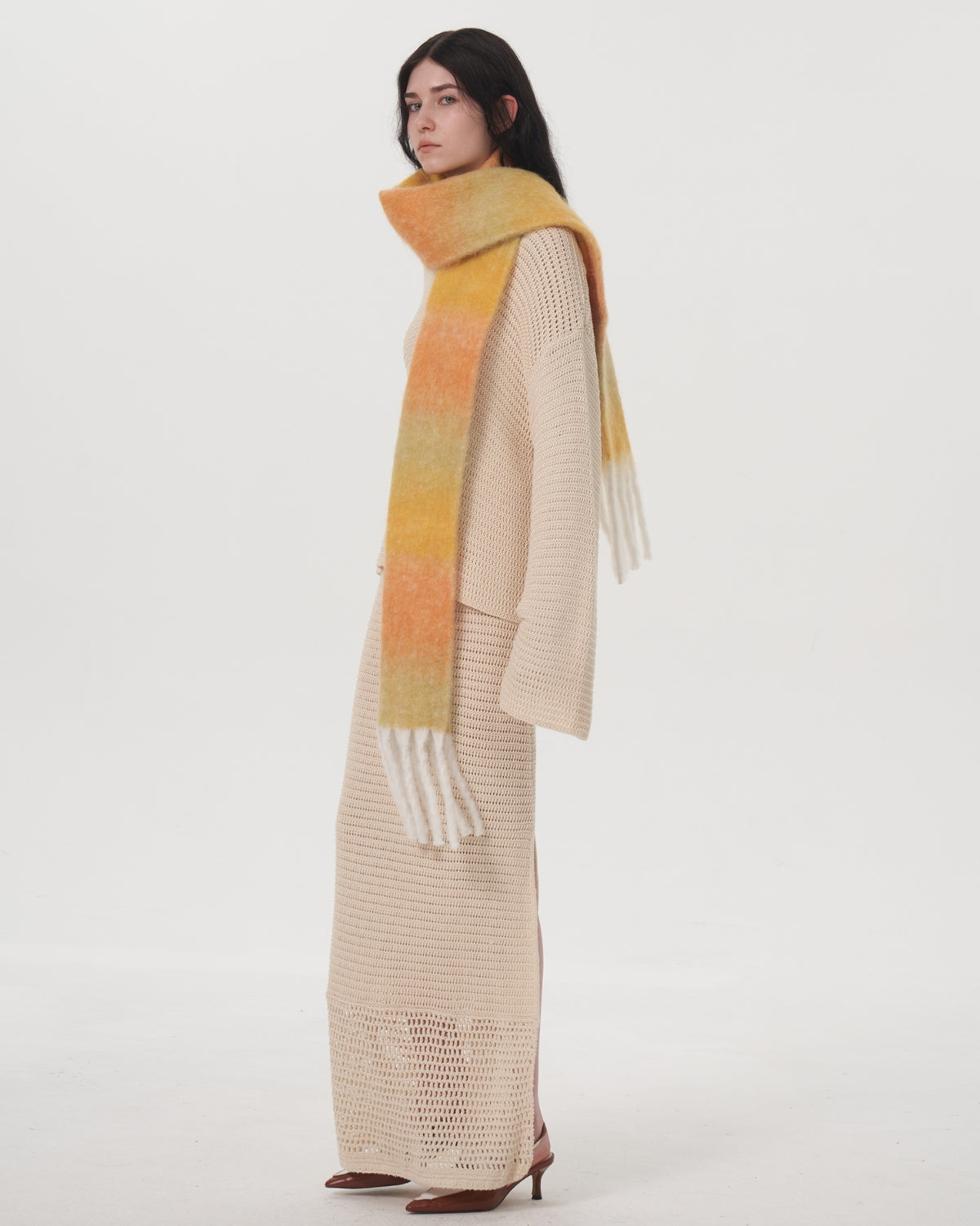 Mohair Gradient Wool Blend Tassel Blanket Scarf - Yellow