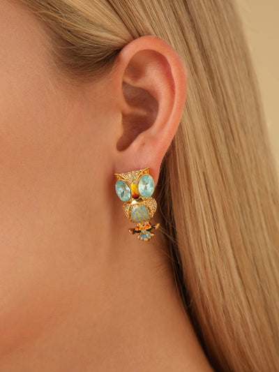 Night Owl Rhinestone Embellished Stud Earrings