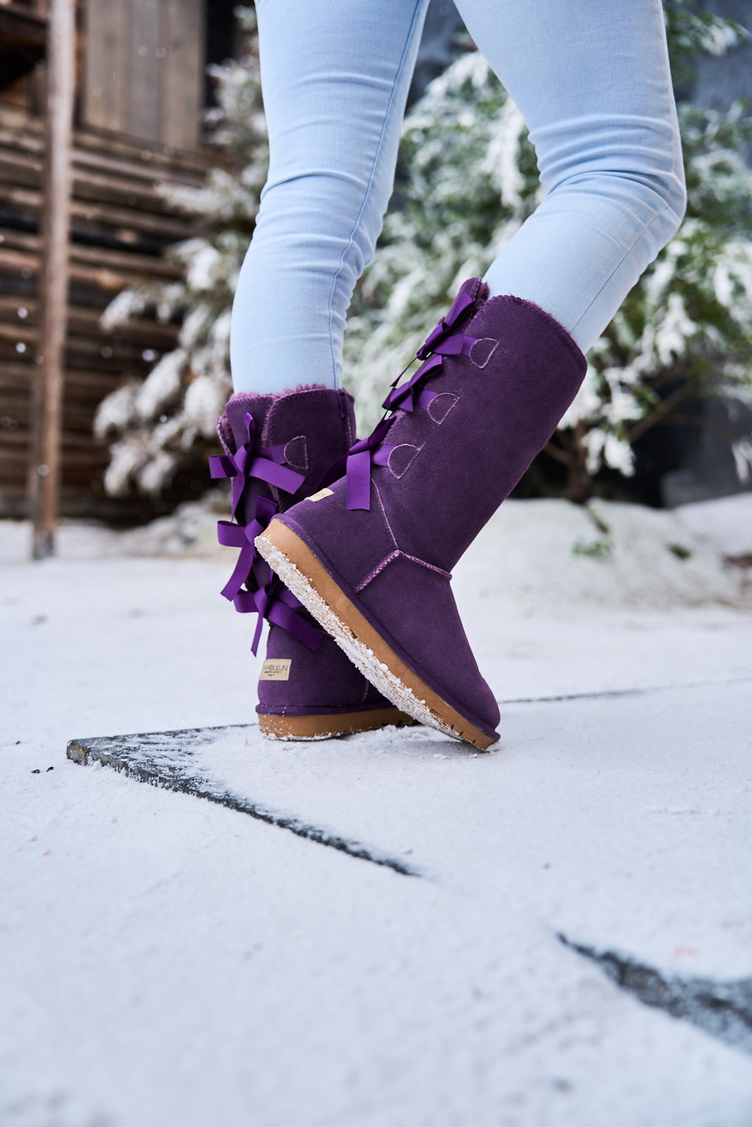 SMAIBULUN Ugg | Tri Ribbon Bow Suede Boots - Purple