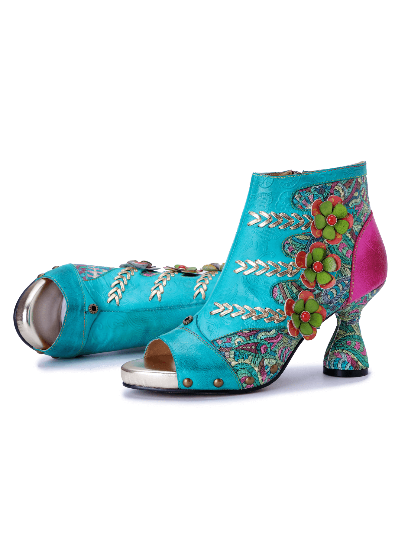 Soffia | Catherine Floral Appliqued Leather Heels