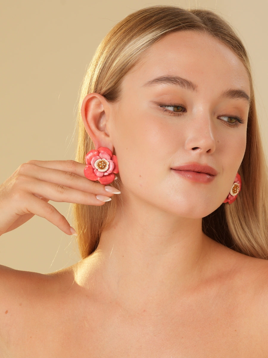 Hawaii Hibiscus Brushed Enamel Stud Earrings